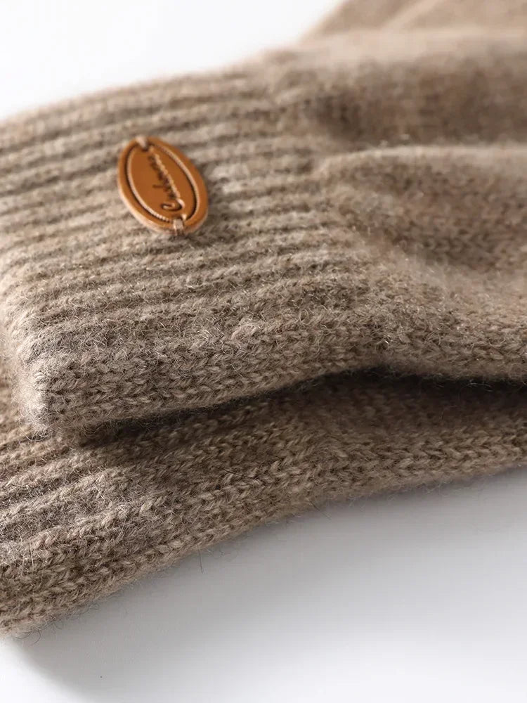 Frauen 100% Echtes Kaschmir Strickhandschuhe – Klassische Fäustlinge für Herbst und Winter